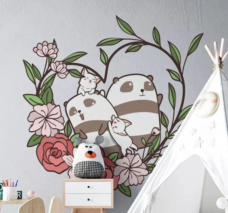 Panda head with a wreath wild animal decal - TenStickers