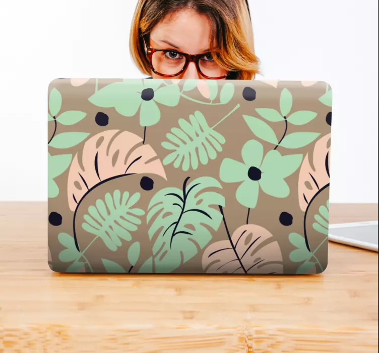 Pastel monstera flowers and leaves laptop skin - TenStickers