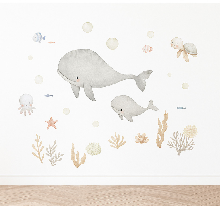 Pastel sea animals sticker illustration - TenStickers