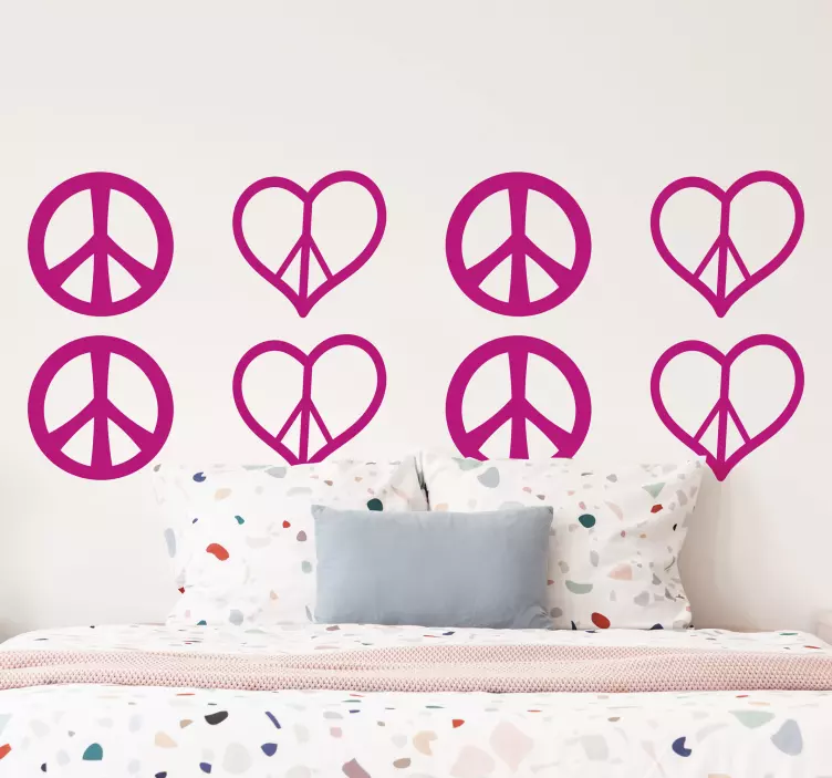 Peace sign hearts wall sticker - TenStickers