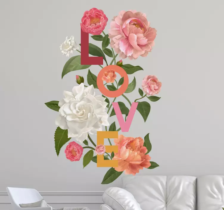 Peony love flower wall sticker - TenStickers