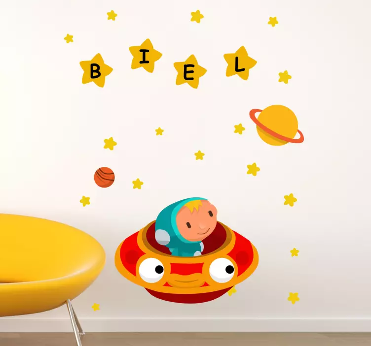 Personalised Spaceship Kids Sticker - TenStickers