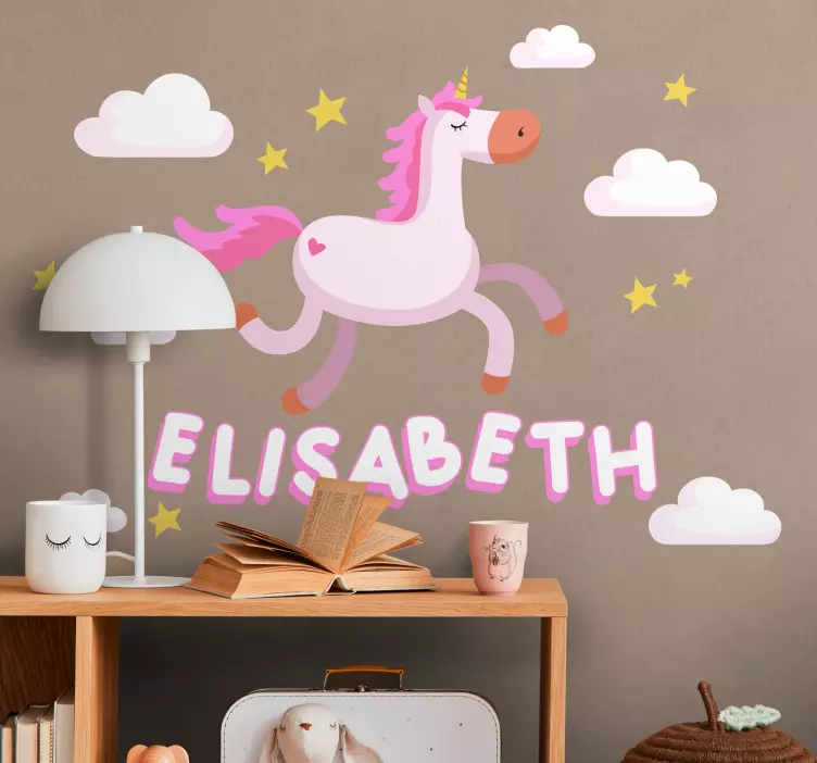 Unicorn with pink hair fairy tale decal - TenStickers