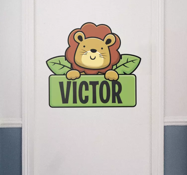 Personalized lion name door sticker - TenStickers
