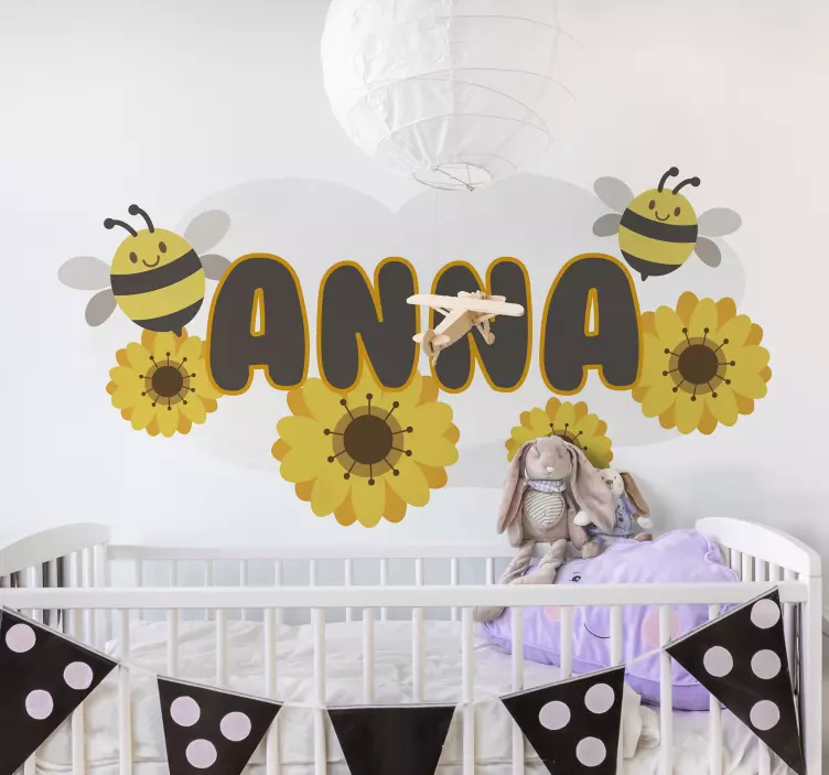 PERSONALIZED NAME WITH BEES kid's sticker - TenStickers