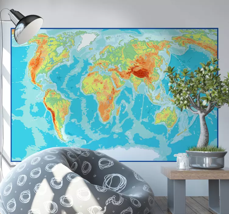 Physical map world map wall sticker - TenStickers