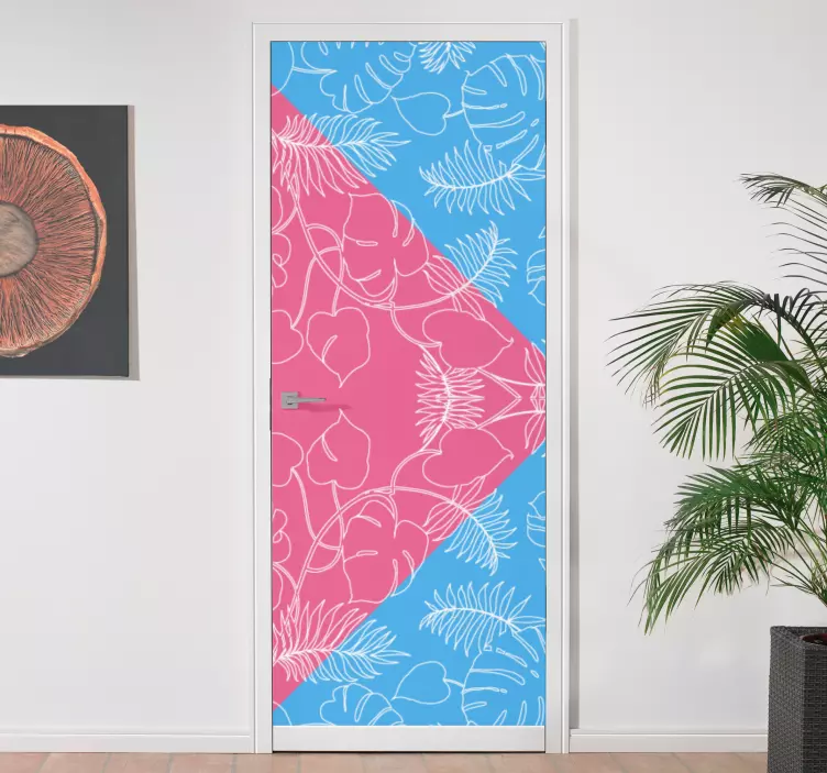 Pink and Blue blocks and leaves door decal - TenStickers