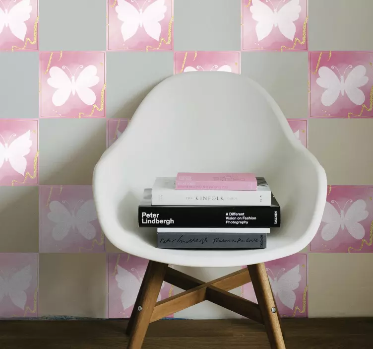 Set of pink tile butterfly wall sticker - TenStickers