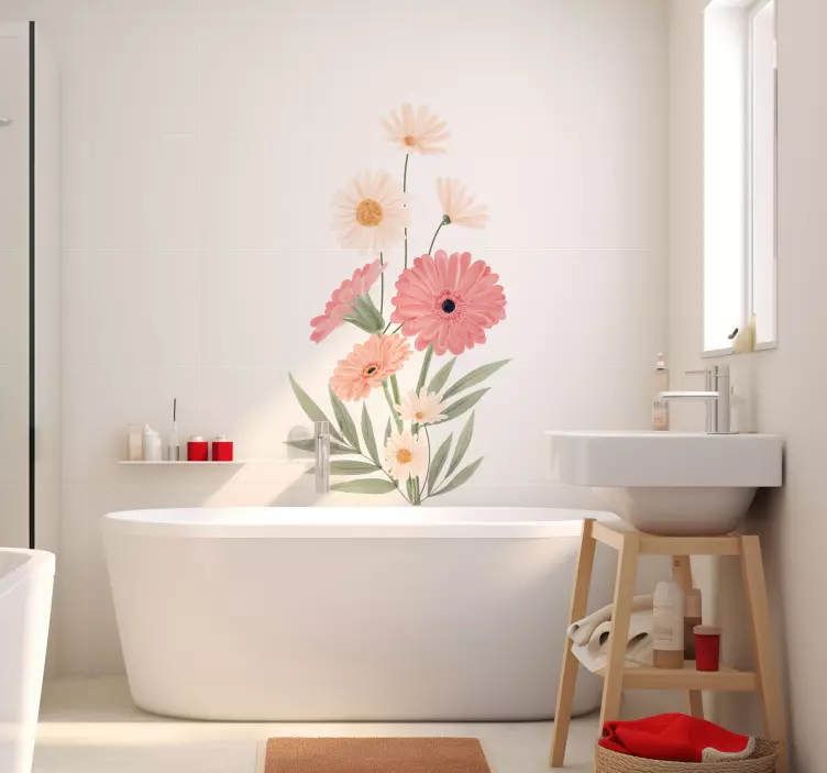 pink daisies bathroom wall decal - TenStickers