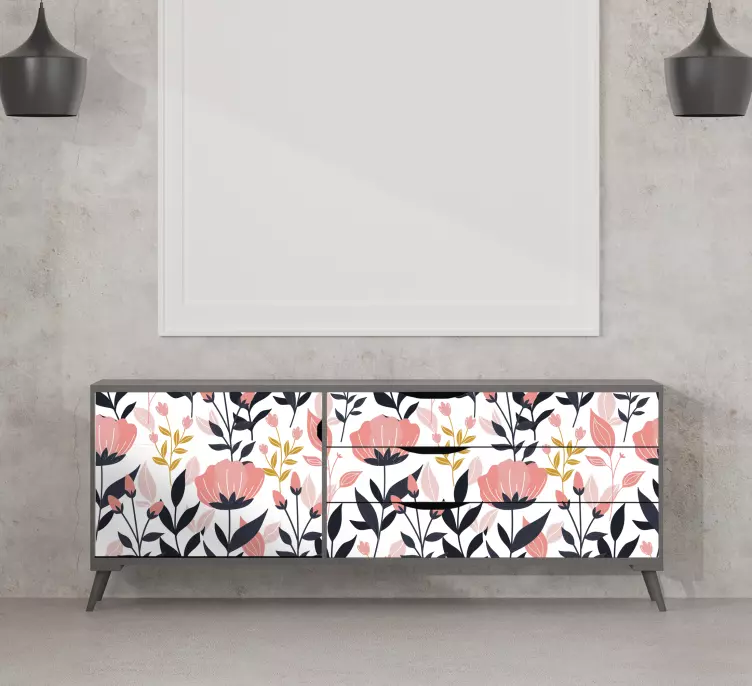 Pink flowers furniture sticker - TenStickers