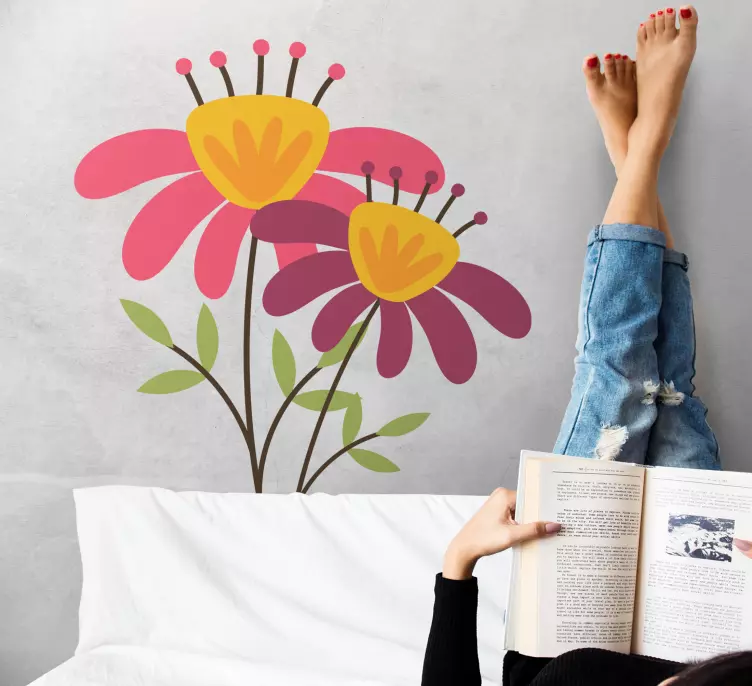 Pink half flowers window sticker - TenStickers