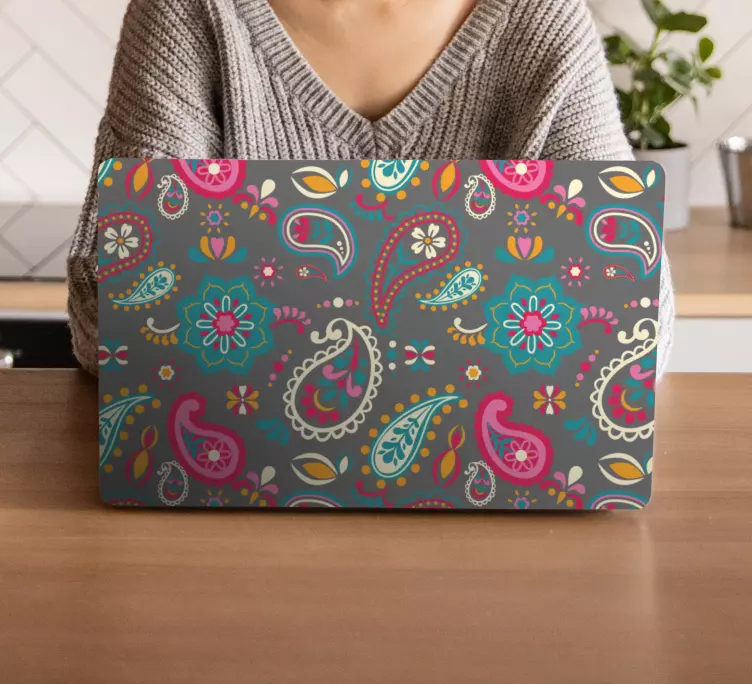 Pink patterns on a grey background laptop skins - TenStickers