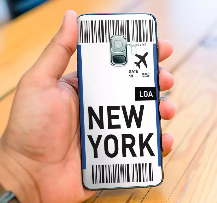Plane ticket to New York Samsung stickers - TenStickers