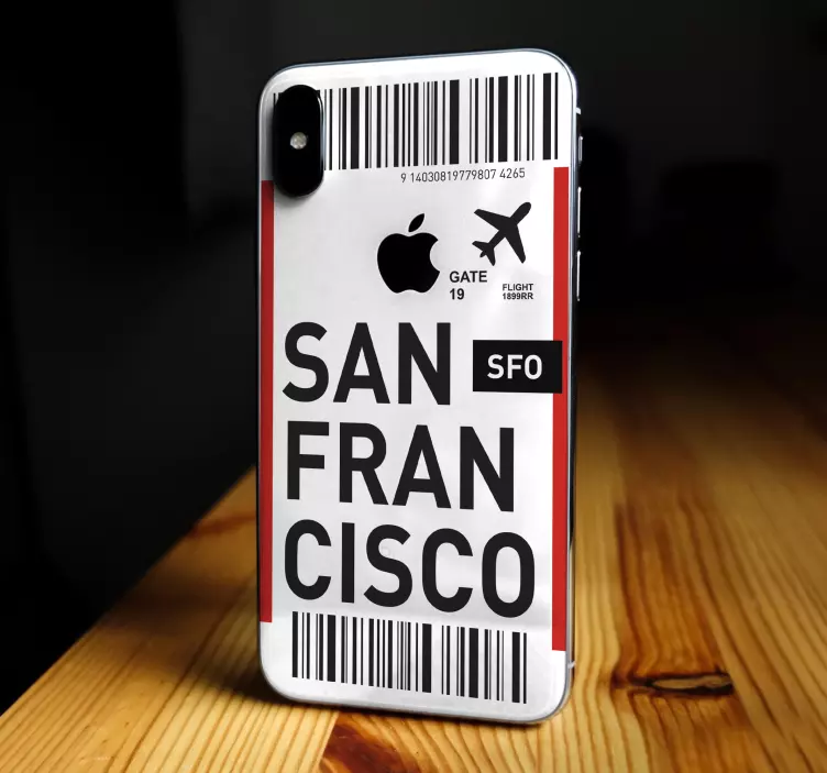 Plane ticket to San Francisco iPhone sticker - TenStickers