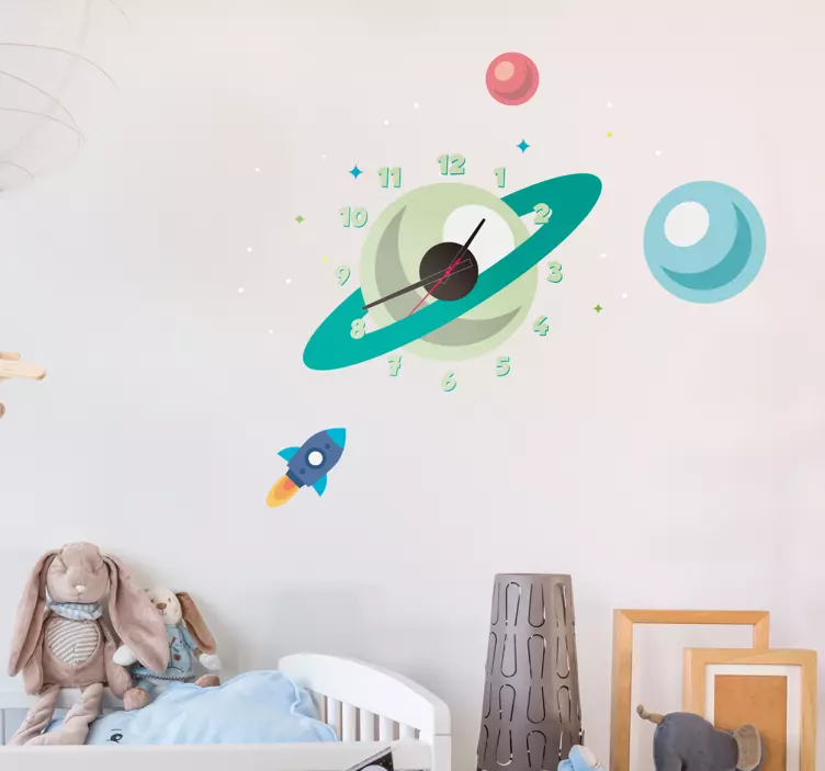 Planet wall clock sticker - TenStickers