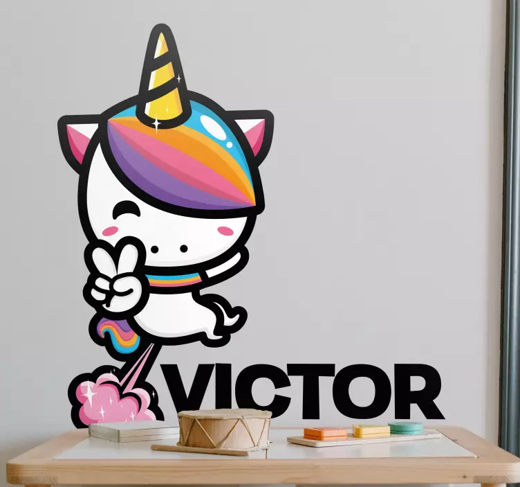 Cool unicorn with name kid's sticker - TenStickers