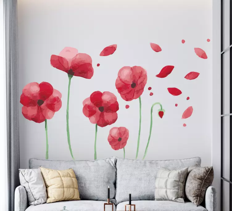 Poppy flowers losing petals flower wall decal - TenStickers