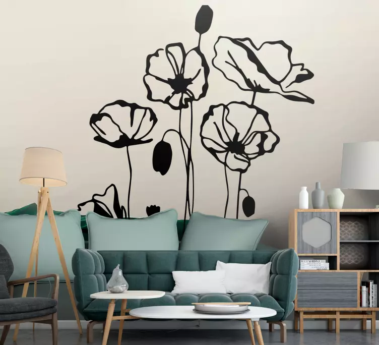 Poppy flowers stencil style flower wall sticker - TenStickers