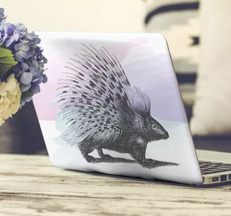 Porcupine art black and white laptop sticker - TenStickers