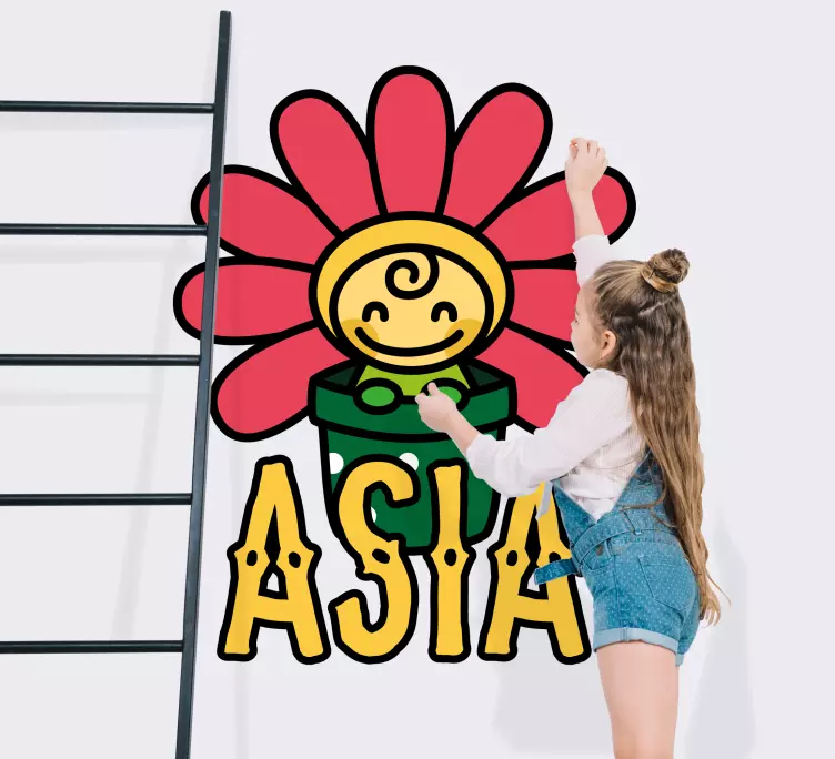 Pot with smiley flower wall sticker - TenStickers