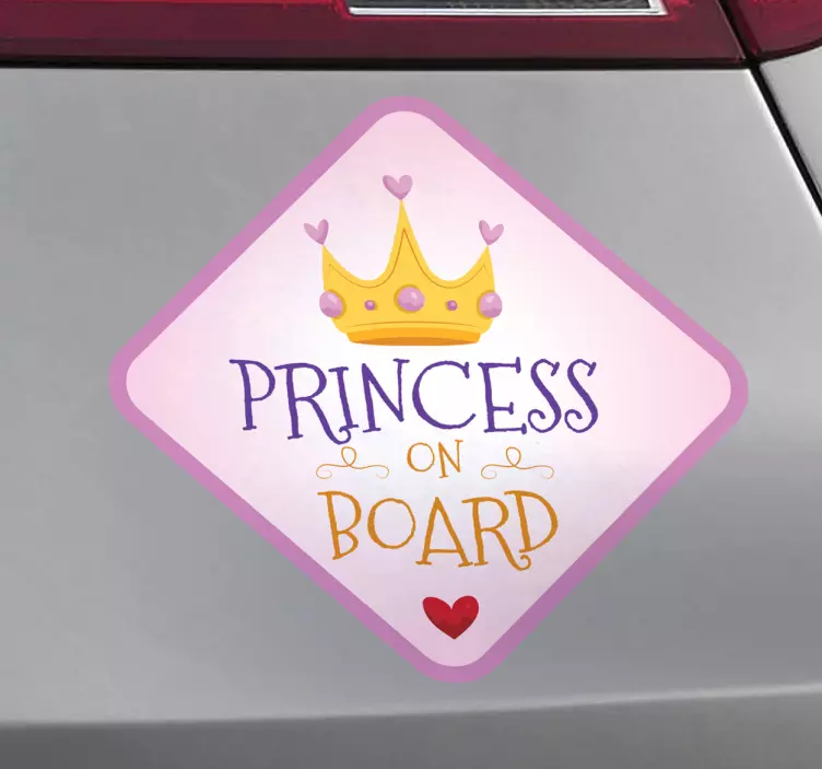 Pink princess crown sign baby on board sticker - TenStickers