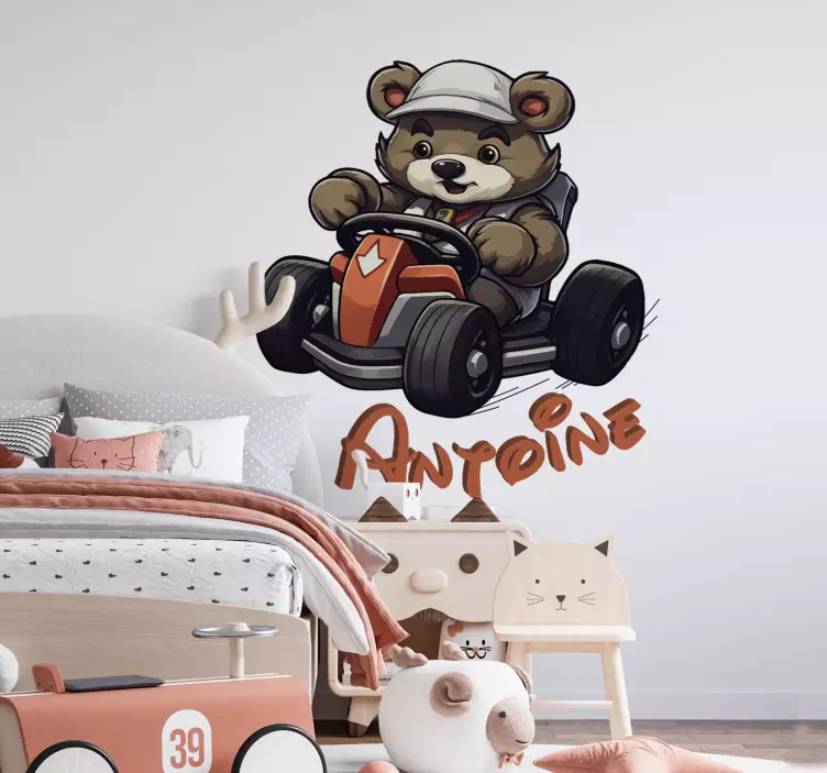 racing bear wall stickers children's room - TenStickers