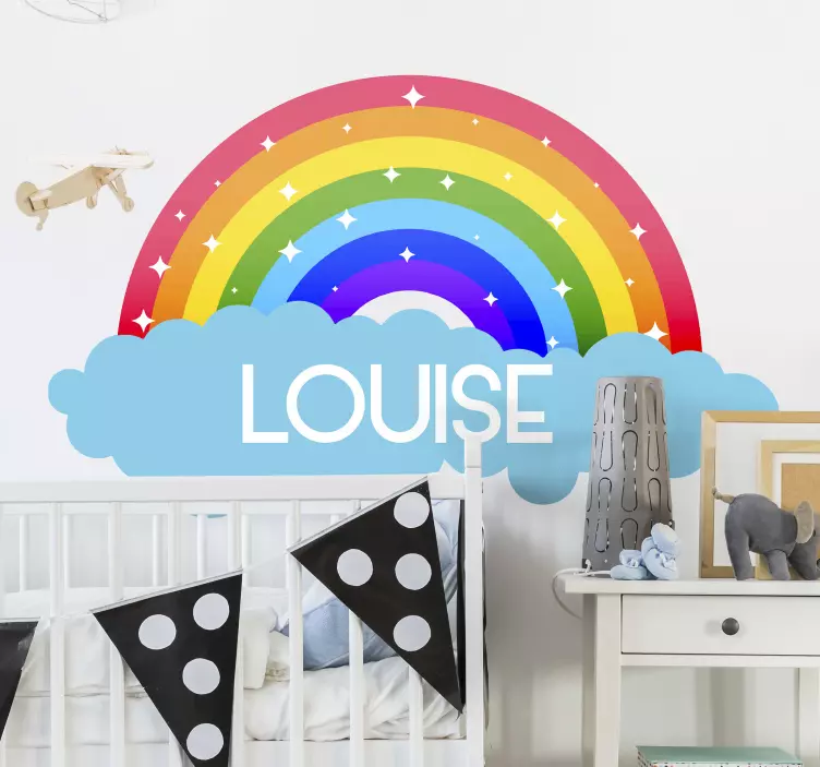 Rainbow clouds with name illustration decal - TenStickers