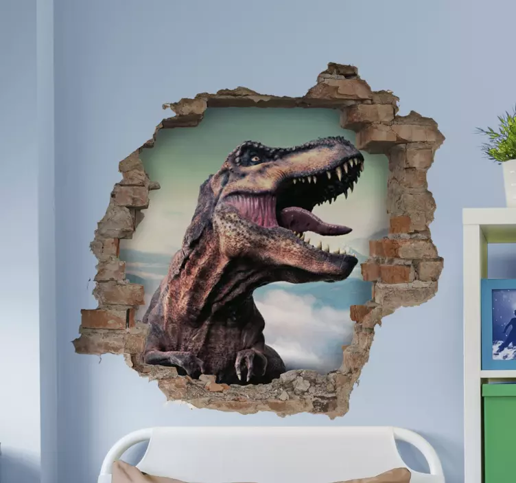Realistic dinosaur breaking through wall decal - TenStickers