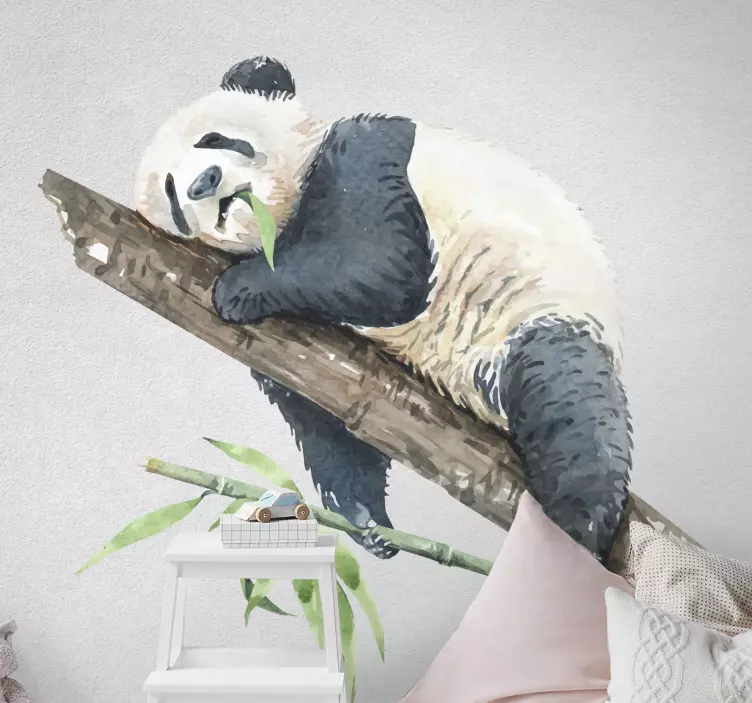 Realistic panda with a plant wild animal decal - TenStickers