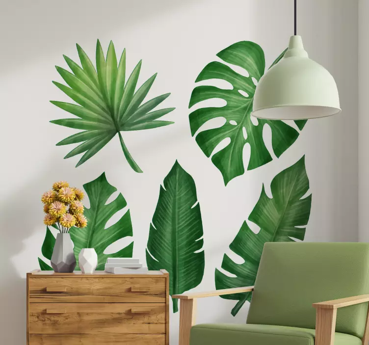 Realistic tropical leaf  plant living room wall sticker - TenStickers