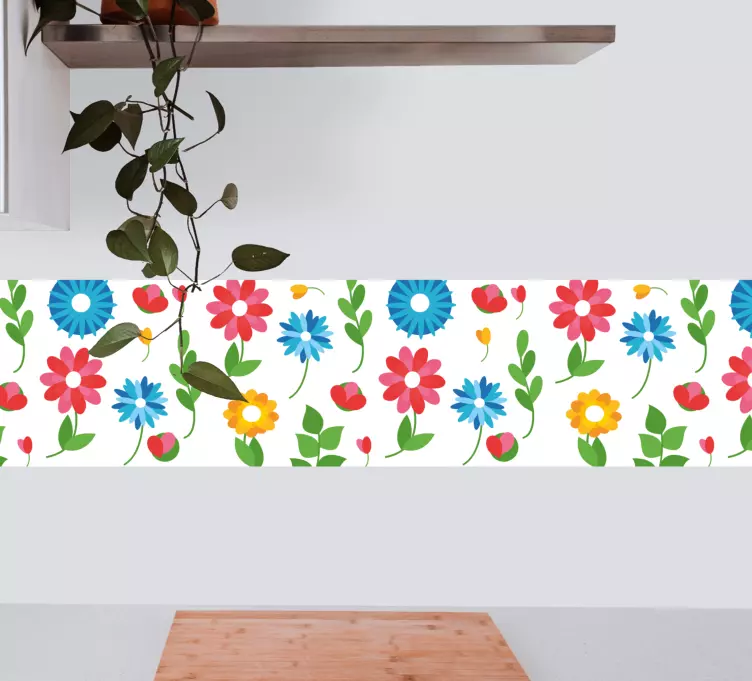 Red and blue composition flowers border sticker - TenStickers