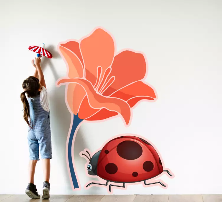 Red flower with little cap door decal - TenStickers