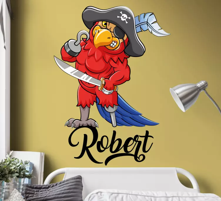 Red pirate parrot illustration kids wall decal - TenStickers