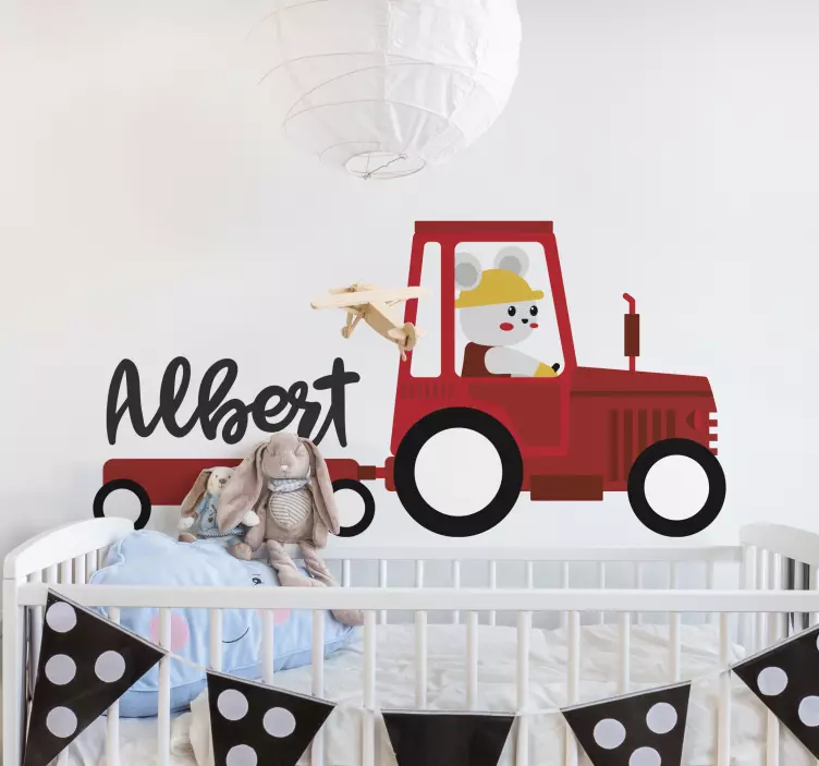 Red tractor with name Personalised Sticker - TenStickers