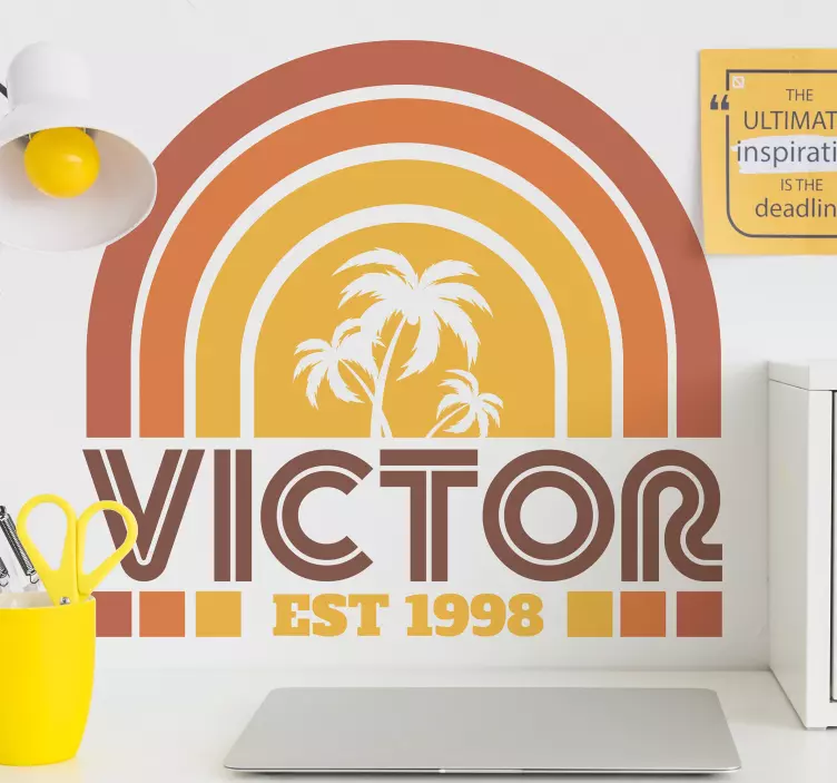 Retro Sunset and Palms NAME wall sticker - TenStickers