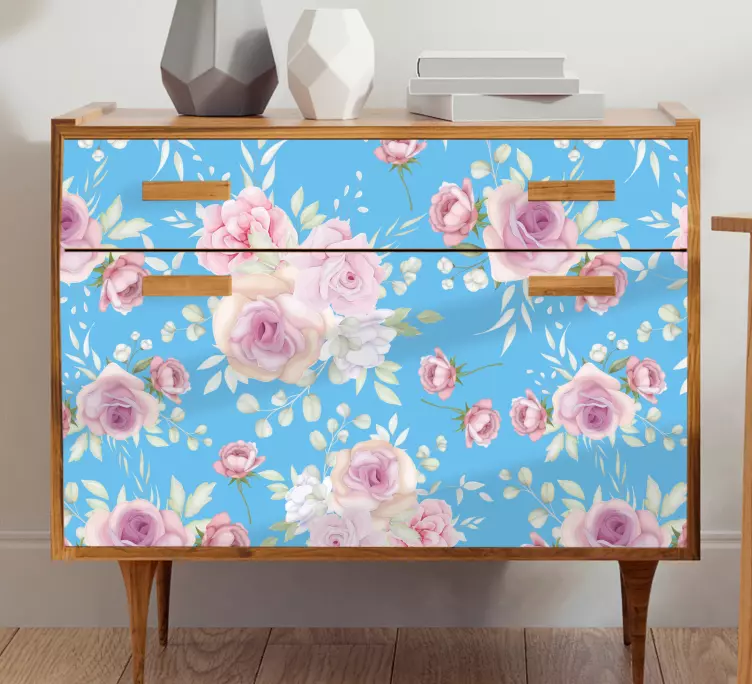 Roses on blue background furniture decal - TenStickers