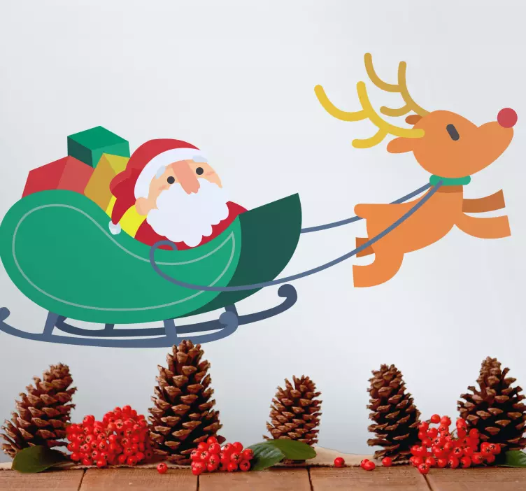 Santa On Sleigh with Reindeers christmas decal - TenStickers
