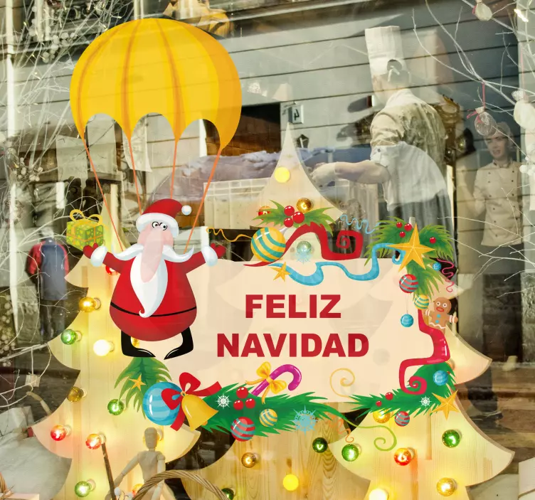 Santa with Parachute Customisable Sticker - TenStickers