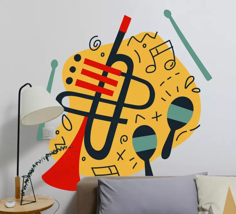 saxophone on a yellow background wall sticker - TenStickers
