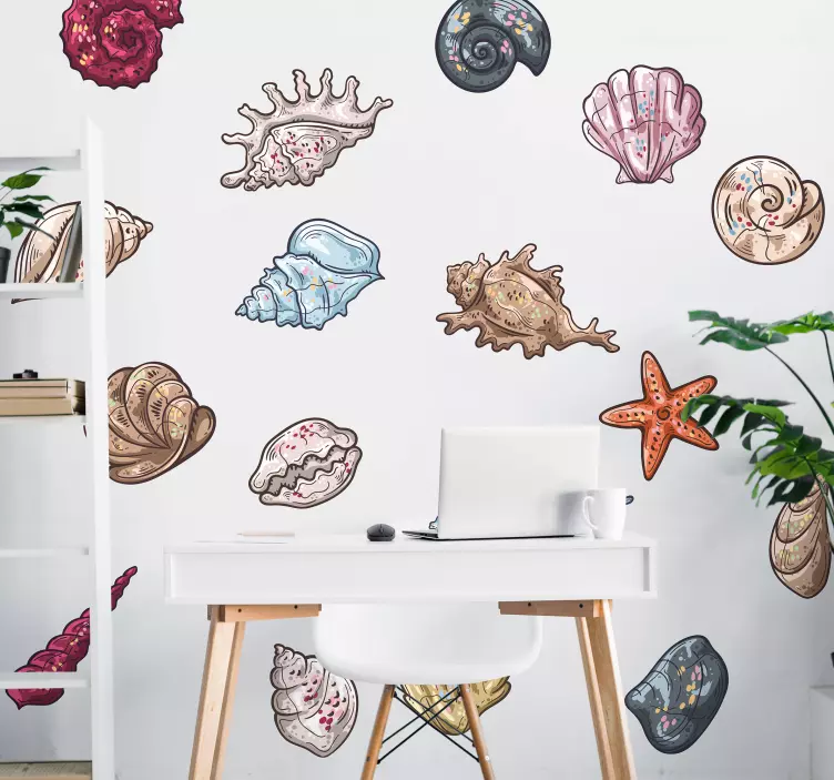 Seashell Sketches shell Stickers - TenStickers