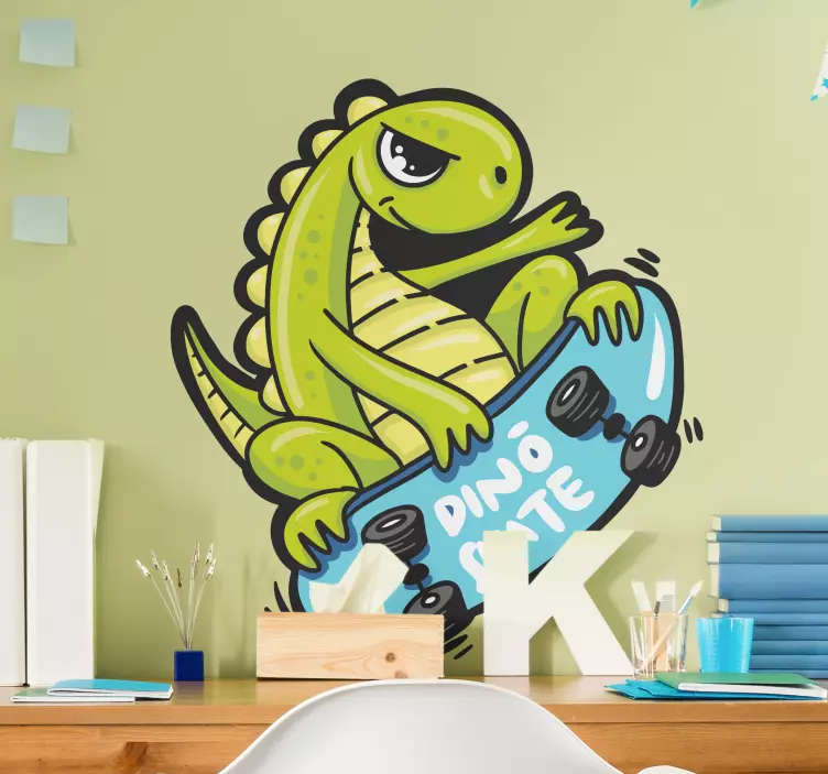 Skateboarding Dinosaur Character dragon wall sticker - TenStickers