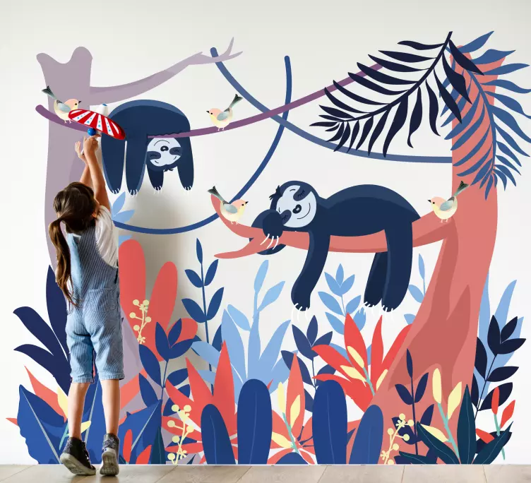 Sleeping animals in forest illustration decal - TenStickers