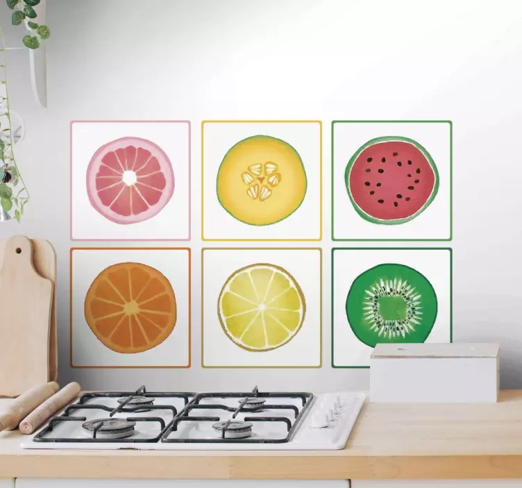 Sliced bordered Fruit tile sticker - TenStickers