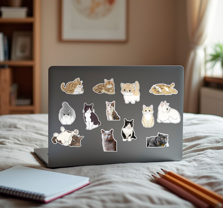 Tiny feline adhesive collection Laptop sticker - TenStickers