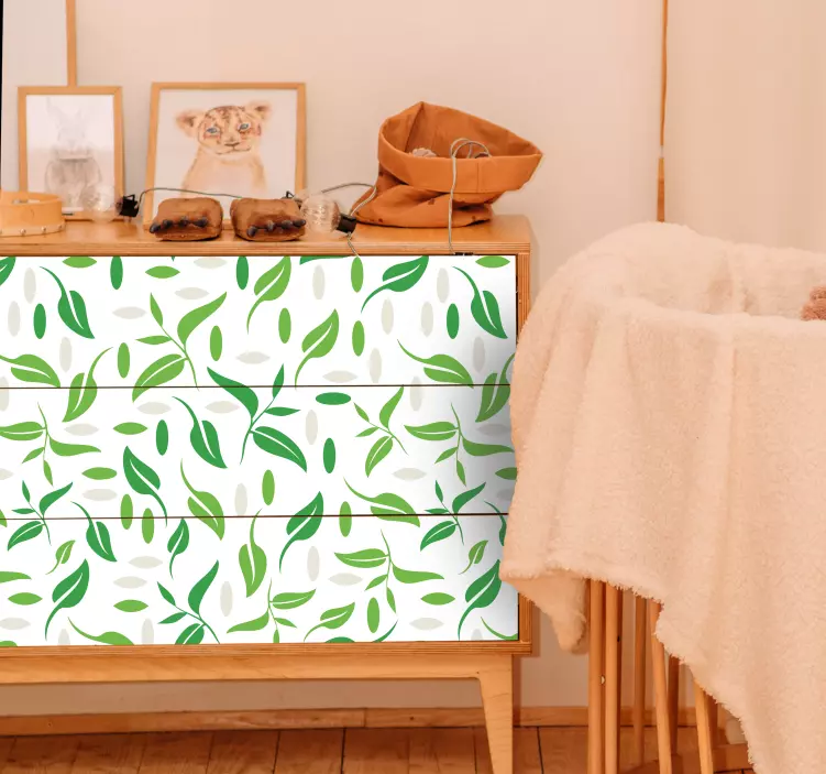 Small green leaves pattern furniture decal - TenStickers