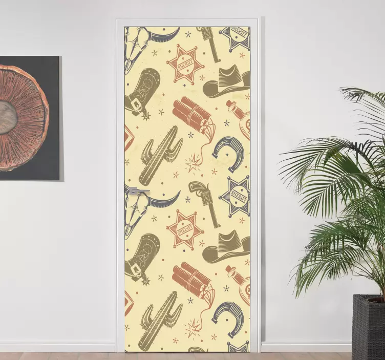 Soft color cowboy pattern door sticker - TenStickers