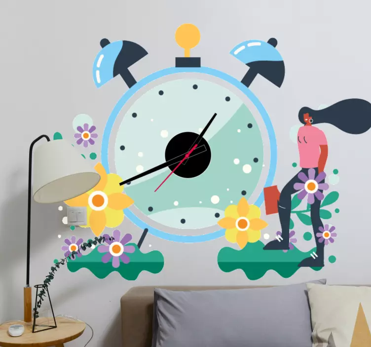 Spring change illustration wall clock decal - TenStickers
