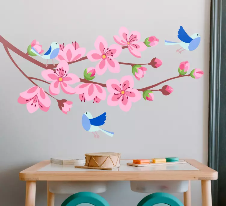 Spring tree with blue birds flower wall sticker - TenStickers