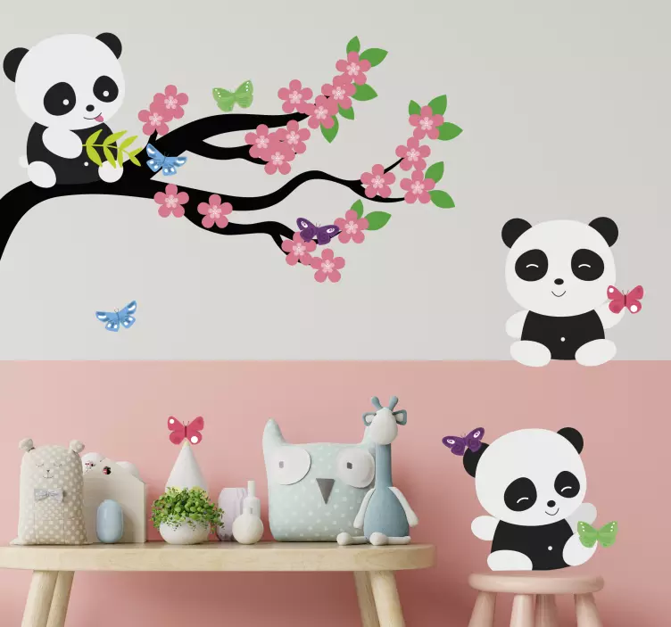Spring tree with panda and butterflies decal - TenStickers