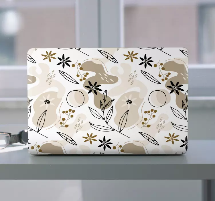 Pink and beige leaves pattern laptop skins - TenStickers